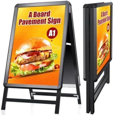 Image de WIIGO A Board cadre de Panneau trottoir double face A1 avec encliquetable en aluminium pour extérieur, support menu, publicitaire, noir