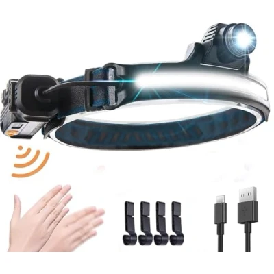 Image de SENDALE Lampe frontale LED rechargeable USB XPG + COB 10 000 lumens avec capteur, étanche IPX6, projecteur réglable à 270 7 modes, pour la course pied, le cyclisme, camping, randonnée,