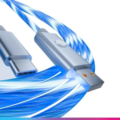 Image de Câble Led Usb c 2 Metres Oniverse Accessoire PS5 Bleu Argent