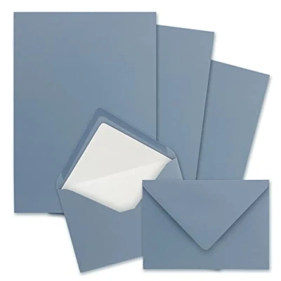 Image de 25x sets de papier à lettres A4 avec enveloppes C6 couleur: gris bleu doublure blanche, fermeture: gommée mat FarbenFroh by GUSTAV NEUSER
