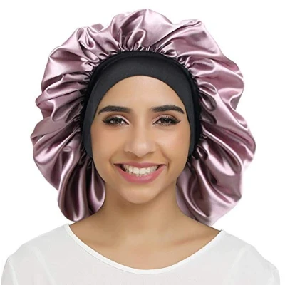Image de SENGTERM Bonnet de Nuit en Satin élastique à Large bande pour Femme,Cheveux Longs, Cheveux Bouclés (L, champagne)