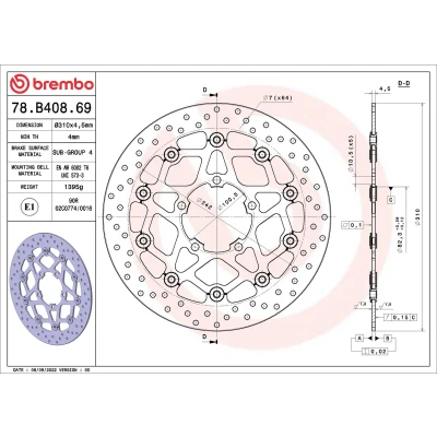 Image de BREMBO Disque de frein Serie Oro avant 310mm 4,5, 4.5mm 5 perforé, à deux pièces, flottant 78B40869 Disques frein,