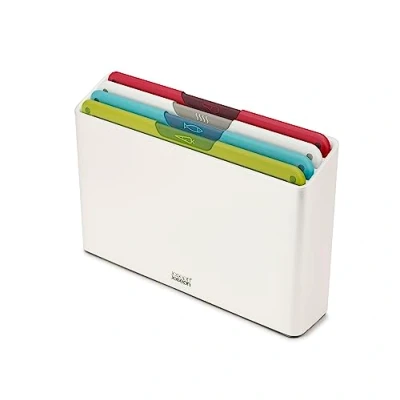 Image de Joseph Folio Icon Ensemble de 4 Planches à découper antidérapantes Code Couleur avec étui Rangement, Moyen, Blanc