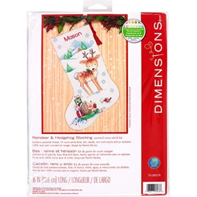 Image de Dimensions Counted Cross Stitch Kit 16&quot; Long Reindeer Hedgehog Stocking (14 Count)