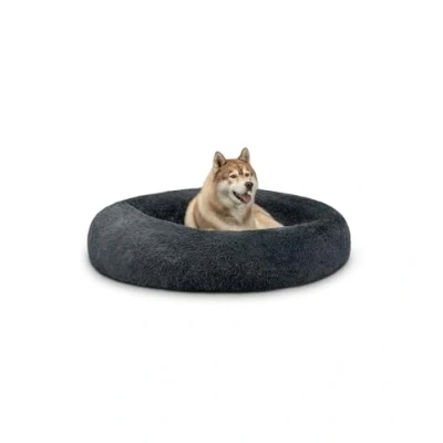 Image de lionto lit donut pour chiens et chats, rond moelleux petits grands animaux domestiques, Ø120 cm, chats en peluche doux, coussin chien avec rembourrage extra épais, gris foncé