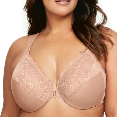 Image de Glamorise Femme Wonderwire Fermeture Frontale Armature #1245 Soutien gorge couverture totale, Cappuccino, 115F EU