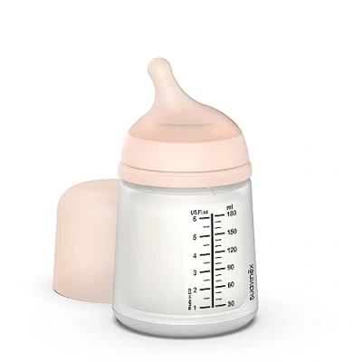 Image de Suavinex, Biberon Anti colique Zero Zero, avec Tétine Débit Lent (S), +0 Mois, Nouveau né, Idéal pour l&#039;Allaitement Mixte, Imitant le Sein, 180 ml