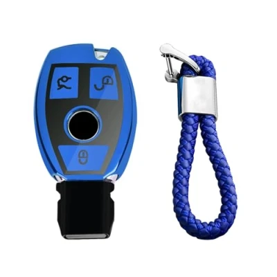 Image de M.JVisun Doux TPU Clef Coque Porte clés pour Mercedes Benz A Classe B C E S G M V CLA CLS GLA GLC GLE GLK GL GLS SL SLK SLC Viano Metris Clé Brillant Bleu Tressé