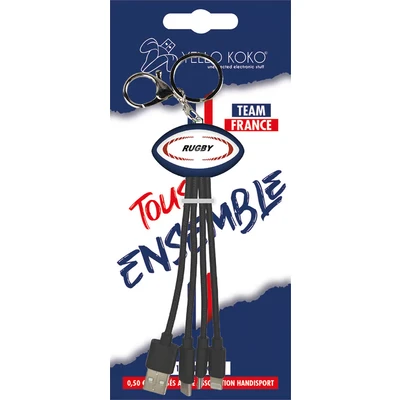 Image de Câble 3 en 1 Andy Sport USB A/micro &amp; C Lightning 0,20m Rugby Yello Koko Neuf