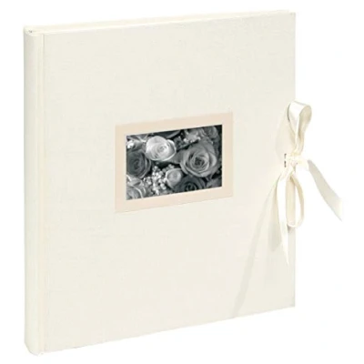 Image de Exacompta Réf. 11154E 1 Album photos livre 60 pages blanches Kingsbridge Format 29x32 cm couverture en tissu Ivoire avec un ruban satin capacité de 300
