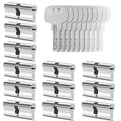 Image de GERCAR 12x Cylindre de serrure/barillet porte d&#039;entree/interieure 80 mm serrure 40/40 En laiton nickelé Avec 60 clés Longueur : mm, A: 40 B