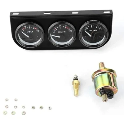 Image de jauge Triple de voiture, jauges 52mm 3 en 1 voltmètre + température d&#039;eau indicateur pression d&#039;huile avec capteur pour camion voiture