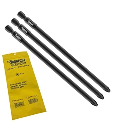 Image de 3 x SabreCut SCPZ2157_3 157 mm PZ2 Embout de tournevis pour cloison sèche à alimentation automatique PoziDriv POZI No.2 Heavy Duty Compatible avec Makita BFR550 6843 DFR550
