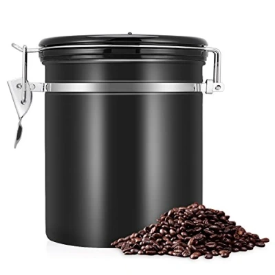 Image de Estink Boîte à Café Hermétique 1,5 L Boite en Acier Inoxydable pour la Conservation du Cafe Thé avec Indicateur de Date Récipient Durable Noir
