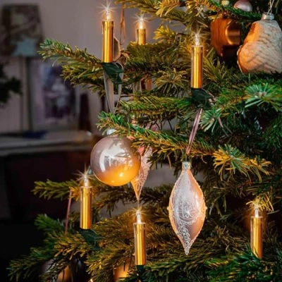 Image de Hellum 152494 Guirlande lumineuse à 20 mini tiges avec prise pour sapin de Noël, lumières blanc chaud, câble vert et doré, longueur totale 12,5 m d&#039;alimentation 2 x 1,5 &lt; 59 lumens