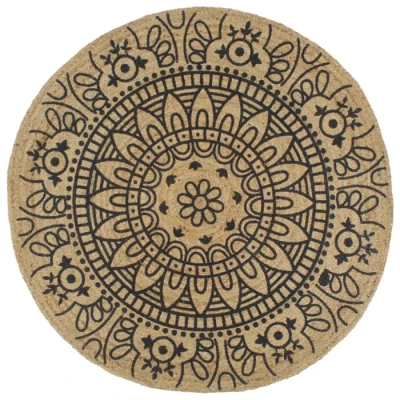 Image de vidaXL Tapis fait à la main Jute avec imprimé bleu foncé 120 cm