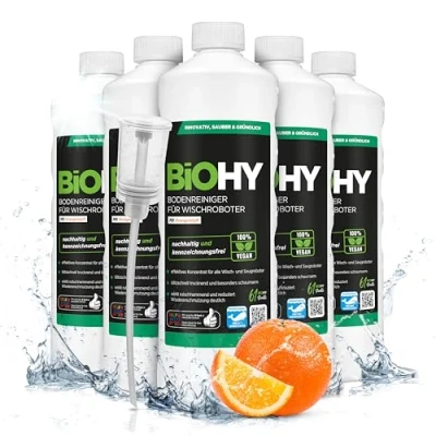 Image de BiOHY nettoyant pour sols robots de nettoyage avec parfum d&#039;orange (6 x 1l Bouteille) + Distributeur Concentré tous les (Wischroboter Orange)