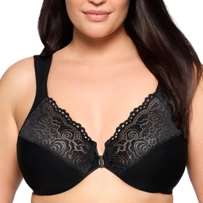 Image de Glamorise 1245 Soutien Gorge Wonderwire Élégance et Ouverture Devant Femme, Noir, EU 105F / FR 120F