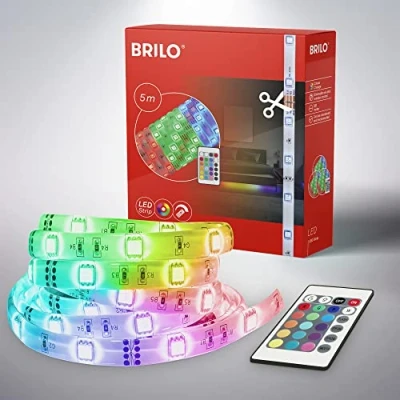 Image de Briloner Leuchten 2267150P bande LED FLEX, 150 x RVB, 24 W, avec télécommande, câble 1,5 m, Driver, plastique, blanc, 500 1 0,3 cm