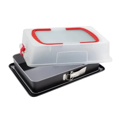 Image de Dr. Oetker 1123 moule à charnière rectangulaire couvercle de transport, plat a lasagne rectangulaire, gâteau rectangle, au four, lasagne, Acier, Plastique, 42 x 29 7 cm