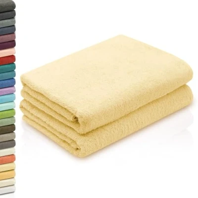 Image de ZOLLNER Lot de 2 Serviettes Douche, 70x140 cm, Coton, Jaune Clair