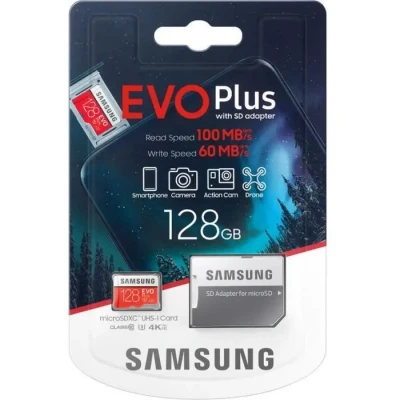 Image de Samsung Evo Plus Carte mémoire microSD SDXC U3 Classe 10 A2 128 Go 130 Mo/s Adaptateur 2021