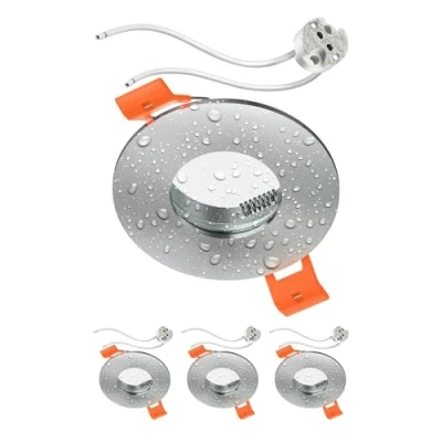 Image de ledscom.de 4 pièces cadre d&#039;encastrement pour plafond de salle bain ERID, pièce humide, bain, IP44, rond, aluminium mat, douille GU5.3 incluse