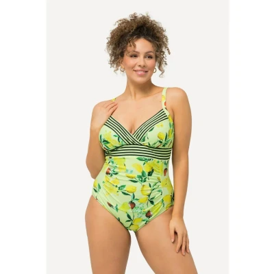 Image de Ulla Popken Fruit Ruched Maillot de bain, Femme, Taille: 52, Lemon yellow