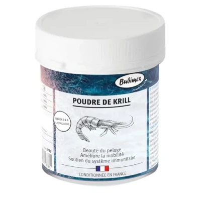 Image de Bubimex Poudre de Krill Complément Alimentaire 100% Naturel pour Chiens et Chats Riche en Oméga 3 6 Astaxantine Beauté du Pelage, Mobilité Système Immunitaire 400g
