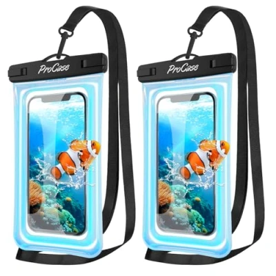 Image de Procase 2 Pochettes Étanches Flottantes, pour iPhone 15/14/13/12/11 Mini Plus Pro Max XS XR X SE, Samsung A14, A23, A33, Xiaomi Redmi, Certifiée IPX8, Universel Téléphone Jusqu&#039;à 7&quot;