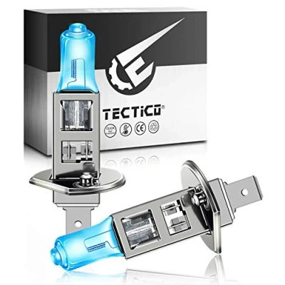 Image de TECTICO H1 P14.5s Halogène Ampoules phare 55W 12V Blanc chaud,130% plus de luminosité,Feux Croisement/Feux Route Remplacement voiture, 2 pièces