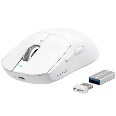 Image de ATTACK SHARK AJAZZ AJ139PRO souris de jeu sans fil, ultra légère (65g), capteur PAW3395, 26000 DPI, 4KHz, 2,4 GHz/USB C, Esports filaire, 6 boutons programme, batterie 700h, PC/MAC Blanc