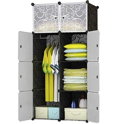 Image de BRIAN &amp; DANY Armoire Portable, Penderie avec Portes, Storage Modulable Meuble Étagères de Rangement, Conception Motif Frisé, 8 Cube
