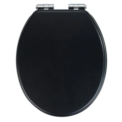 Image de WENKO abattant WC Cuero Beige, avec Frein de Chute, en MDF Exempt Pores résistant à l&#039;humidité, Fixation Zinc INOX moulé sous Pression, 35,5 x 42,5 cm, Noir