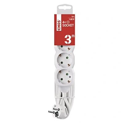 Image de EMOS Bloc multiprise 4 Prises 3 m Schuko orientées à 45 250 V, 16 A, 3680 W Isolation PVC de qualité supérieure H05VV F3G 1,5 mm² Protection renforcée Contre Les Contacts IP20