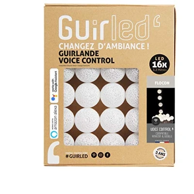 Image de GuirLED Guirlande lumineuse boules coton LED USB Commande Vocale Amazon Alexa &amp; Google Assistant Programmable à l&#039;infini Chargeur double 2A inclus 16 Flocon