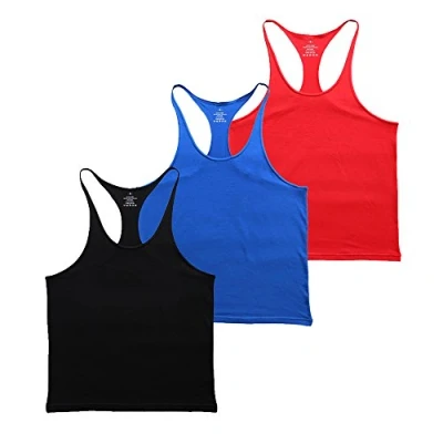 Image de Musclealive Mens Gym Stringer Singlet Hommes la motion Gilet de 1cm Sangle Stretchy Coton, Noir, Bleu, Rouge, M