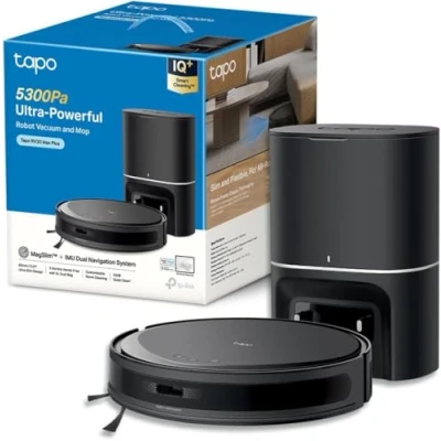 Image de Tapo Aspirateur Robot Laveur avec Station d&#039;aspiration Automatique, RV20Max Plus, Ultra puissante de 5300 Pa, MagSlim Fin 83 mm, Navigation LiDAR, Commande vocale Alexa et Assistant