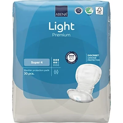 Image de Abena Serviettes d&#039;incontinence légères, respectueuses de l&#039;environnement, respirantes et confortables avec absorption protection rapides, pour femme Light Maxi 4, 1000 ml, 30 pièces