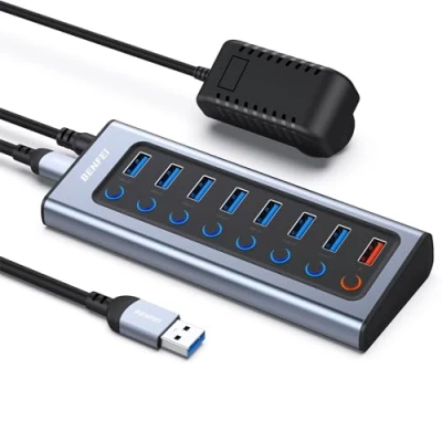 Image de BENFEI hub USB alimenté, répartiteur 3.0 8 ports (7 de transfert données plus rapides + 1 port charge)