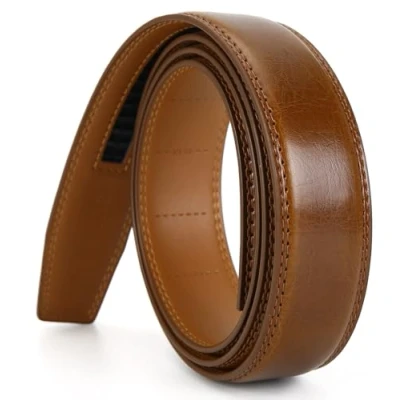 Image de Nelbons Ceinture homme automatique à cliquet pour en cuir de 35 mm large, sans boucle (Marron N8, 130cm/28 44 taille réglable)