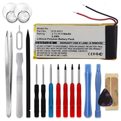Image de subtel® Batterie 616 0531, 0532 110mAh pour Apple iPod Nano 6 Gen. A1366 + kit d&#039;outils Accu Rechange Remplacement Lecteur mp3 Player