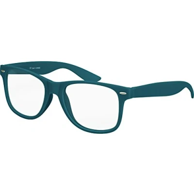 Image de Balinco Nerd Lunettes de soleil avec verre clair mat en caoutchouc rétro Vintage unisexe charnière à ressort (bleu foncé/vert)