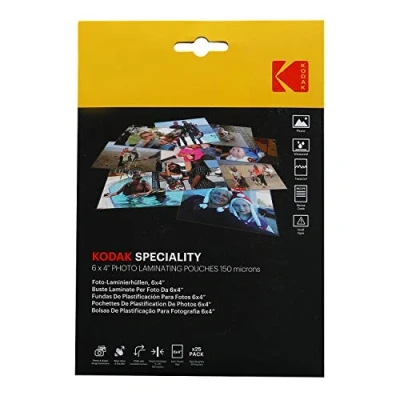 Image de KODAK Photo Laminating KD LM6X4 PK25C Pochettes de plastification, Taille 6&#039;&#039; x 4&#039;&#039;, 150 Microns, Lot 25