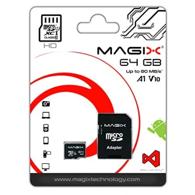 Image de Magix Carte Mémoire microSD 64Go Classe 10 V10 U1, Vitesse de Lecture Allant jusqu&#039;à 80 Mo/s, HD Series (Adaptateur SD Inclus)