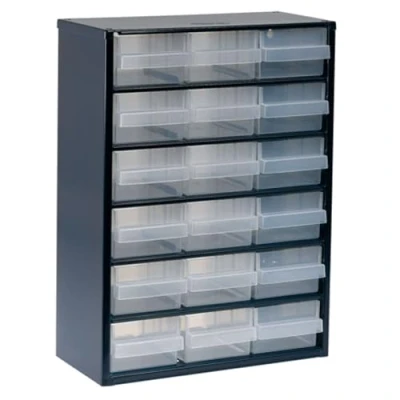 Image de raaco 137478 918 02 Casier avec 18 tiroirs, Bleu/transparent