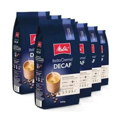 Image de Melitta BellaCrema Lot de 8 sachets 1 kg grains café décaféinés, torréfiés en Allemagne, intensité 3, pour machine à automatique