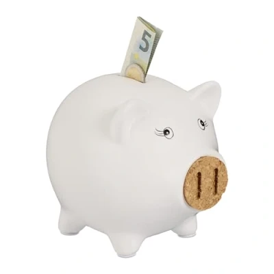 Image de Relaxdays Tirelire en Forme de Cochon, avec Ouverture, pour Petits et Grands, HLP : 15,5 x 19 cm, Blanc Nature