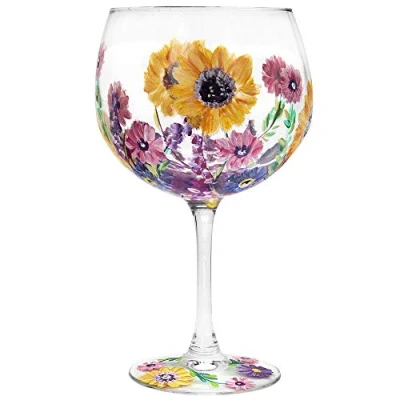 Image de The Leonardo Collection Lynsey Johnstone JNS_475169 Verre à gin peint la main Motif tournesol avec boîte cadeau Multicolore