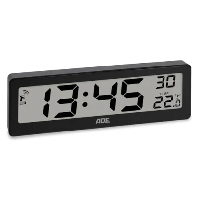 Image de ADE Horloge radiopilotée numérique avec Affichage de la température très Grands Chiffres écran Bien lisible Noir